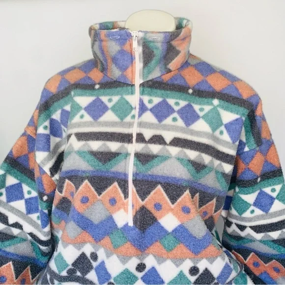 v i n t a g e :: Retro Oversized Aztec Fleece Jacket Pullover - Picture 7 of 9